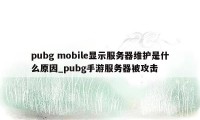 pubg mobile显示服务器维护是什么原因_pubg手游服务器被攻击