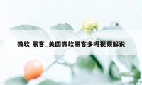 微软 黑客_美国微软黑客多吗视频解说