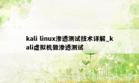 kali linux渗透测试技术详解_kali虚拟机做渗透测试