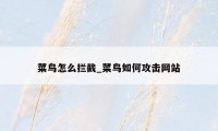 菜鸟怎么拦截_菜鸟如何攻击网站