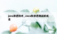 java渗透技术_Java和渗透测试的关系