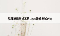 软件渗透测试工具_app渗透测试php