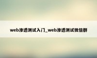 web渗透测试入门_web渗透测试微信群