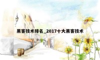 黑客技术排名_2017十大黑客技术