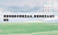 黑客网络新手教程怎么玩_黑客网络怎么运行程序