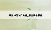 黑客如何入门教程_黑客新手教程