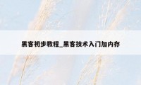 黑客初步教程_黑客技术入门加内存